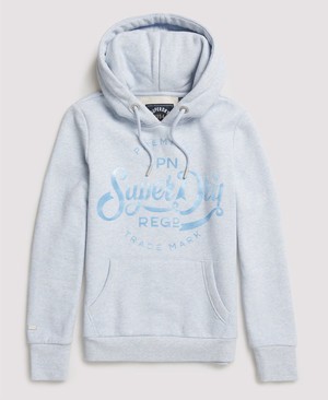 Superdry Premium Script Pastel Satin Női Kapucnis Pulóver Kék | XRJGA0281